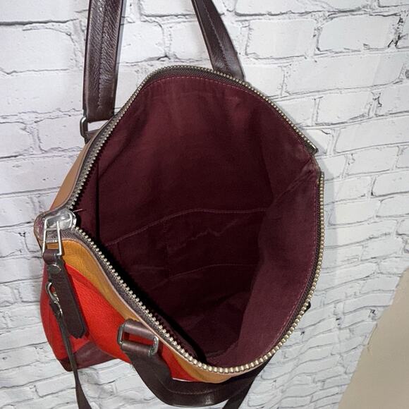 Fossil Dawson Leather Foldover Tote Red/Gold/Burgandy ZB6655995, Excellent, Soft - Picture 9 of 11